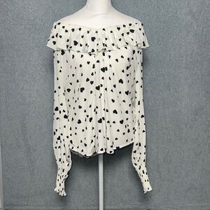 Charter Club Women’s Black and white heart Balloon Sleeve Blouse NWT SIZE M